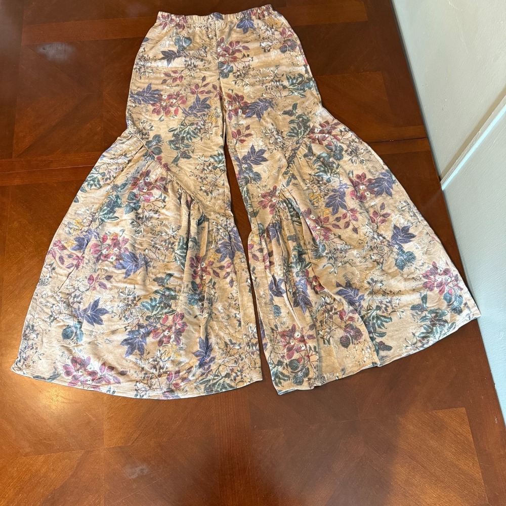 Boho Floral Flare Pants High‎ Waist Bell Bottom Stretch Retro Hippie Y2K sz L